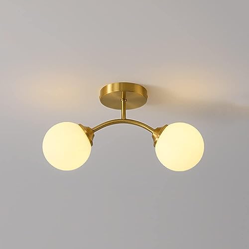 Plafonnier en laiton antique décoratif avec globes en verre dépoli