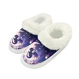 Kuiaobaty Pantuflas peludas para mujer, cuello esponjoso, oso panda, cálidas, zapatos de casa de invierno para interiores y exteriores, pantuflas de espuma viscoelástica, Moon Night Dragon, 37/37.5 EU