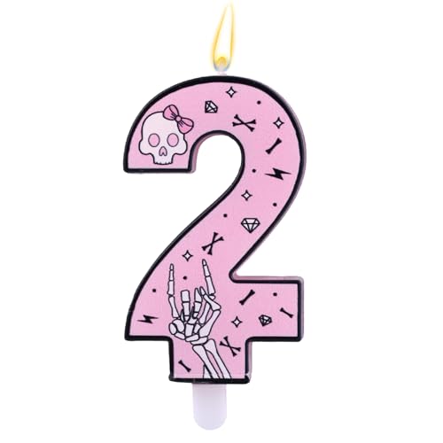 Pink Birthday Candle Number 2 Funny Pink 2nd Party Candle Creative Cake Topper Decoration for Girls Birthday Celebration Cake Supplies (Bad Two The Bone)