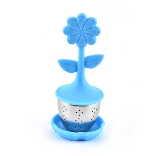 PRETYZOOM 2pcs Flower Shape Tea Strainer Stainless Steel Silicone Tea Filter Unique Kitchen Supplies for Home Herbs Spices Blue Silver