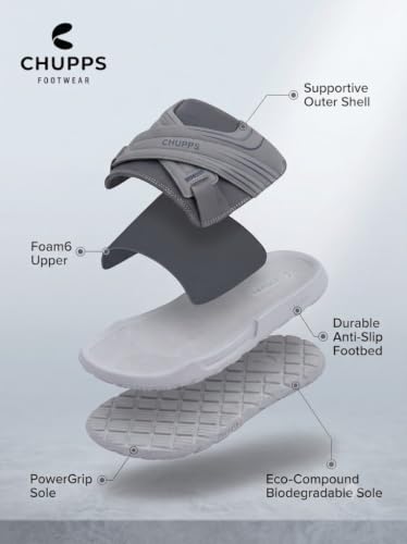 Image of CHUPPS Vertex Black Drift Orthopedic Slippers | Soft Footpharma Footbed | Breathable Ventilation Holes | Lightweight Flip Flops | Anti-Skid Chappals for Everyday For Mens