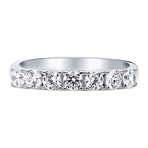 BERRICLE Sterling Silver 7-Stone Rings Stackable Half Eternity Band Ring for Women, Round Cut Cubic Zirconia CZ2