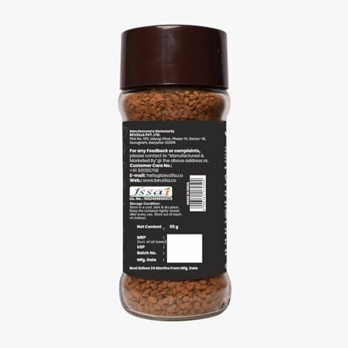 Image of Bevzilla Gold Brew Instant Freeze Dried Coffee Powder - 95g Jar |Arabica Coffee | Best for Hot & Cold Brews | Best for Espresso, Cappuccino & Iced Coffee | No Preservatives | Unbreakable Jar