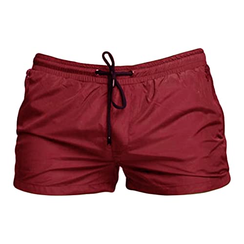 Men's Mesh Lining Beach Shorts Quick Dry Swim Trunks Swimwear Gym Workout Athletic Short Pants Zipper Pockets (Red,Small)