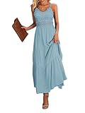 Dokuritu Women's Beach Crochet Lace Maxi Dress Solid Color Summer Vacation Spaghetti Strap Long Dress 2025