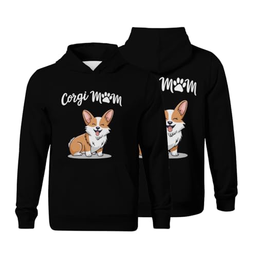 Kids Corgi Mom Dog Mother Pet Welsh Corgi Mama Gift Boys Girls Lightweight Kangaroo Pocket Hoodies