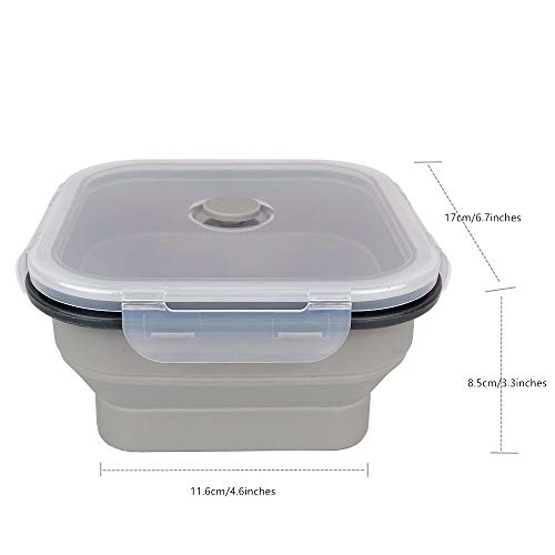 Ewrap 1200 ml große faltbare Schüssel, tragbare Silikon-Campingschüssel, mit faltbarem 2-in-1-Gabellöffel, spart 1/2 Platz, Verwendung in Mikrowelle und Gefrierschrank, Grau