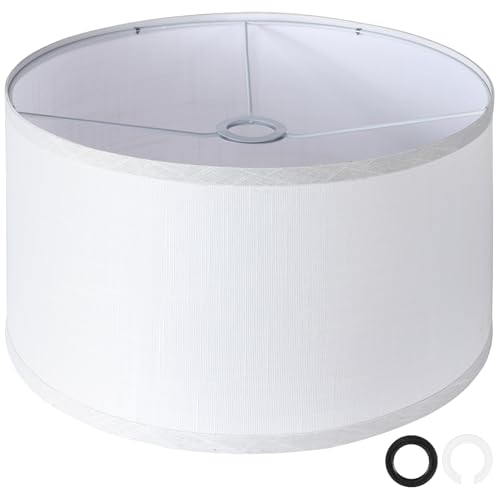 OUTON Bianco Grande Paralume per Lampade da Terra, 40,6cm Alto x 40,6cm Basso x 22,9cm Altezza, Facile da Montare, Paralumi a Forma di Tamburo in Lino per Lampade da Tavolo e Lampade da Comodino