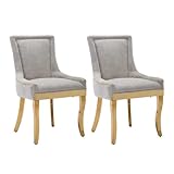 BAXMUY Modern Chenille Dining Chair Set of 2, Beige Upholstered Seat, Curved Gold Stainless Steel Legs & Nailhead Trim, Comfortable and Durable Dining Chairs
