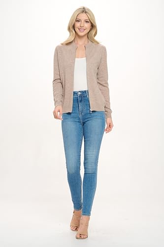 Image of Women's 100% Cashmere Soft Long Sleeve Crew Neck Open Zip Cardigan