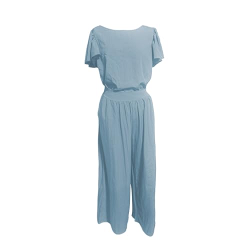 Conjunto de ropa de mujer 2 piezas de pantalón fluido de cintura alta y top de manga corta 5