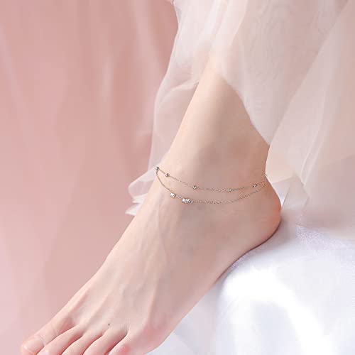 Image of S925 Sterling Silver Anklet for Women Adjustable Plus Foot Ankle Bracelet