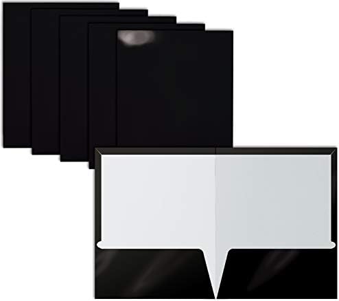 2 Pocket Glossy Laminated Black Paper Folders, Letter Size, Black Paper Portfolios by Better Office Products, Box of 25 Black Folders