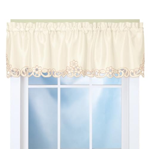 Collections Etc Elegance Scroll Embroidered Cut-Out Window Valance with Rod Pocket Top for Easy Hanging, 58