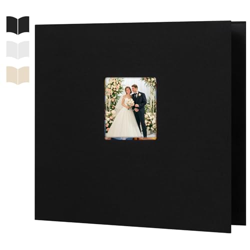 Álbum de fotos autoadhesivo 10x10, álbum DIY para scrapbook con cubierta de lino, 80 páginas en blanco, negro miniatura 1