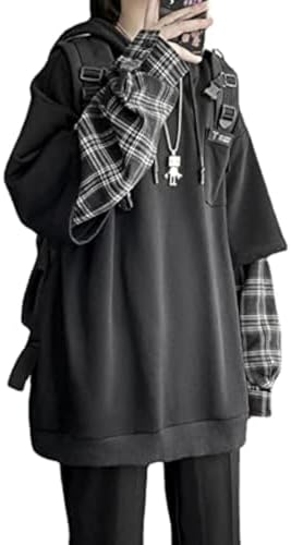 YUESUO Emo Streetwear Vintage Hoodie Women Men Oversized Sweatshirt Punk Patchwork Pullovers Grunge Plaid Hoodie Clothes image 3