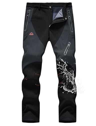 TBMPOY Men's Snow Pants Waterproof Winter Ski Fleece Lined Softshell Snowboard Warm Outdoor Hiking Black 34