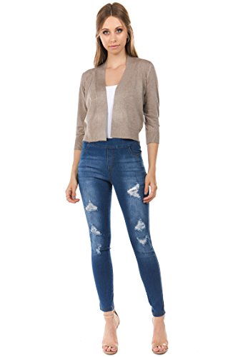Image of Cielo Women's Soft Solid Open Front 3 /4 Sleeve Sweater Cardigan