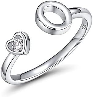 CRYSLOVE Adjustable Initial Rings for Women Girls 925 Sterling Silver Stacking Initial Letter Heart Zircon Alphabet A to Z Adjustable Open Rings,Great Gift for Women Teens