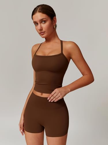 Women's Yoga Outfits Backless Strappy Sports Bra and High waisted hip-lifting shorts Matching workout set2