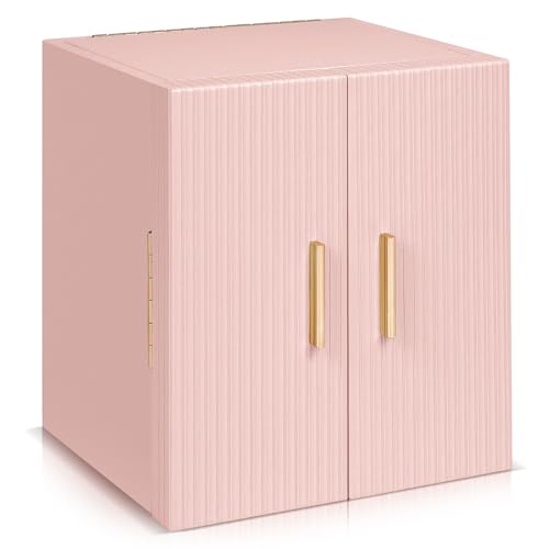 Dajasan Large Jewelry Box Organizer Jewelry Storage with 3 Drawers Huge Jewelry Box with Mirror Gift Idea for Women Girls Double Door Textured PU Leather Surface Stylish (Pink + Gold)