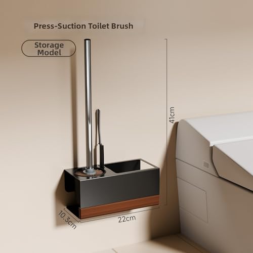 Brosse WC à ventouse avec support mural et manche en bois - 4