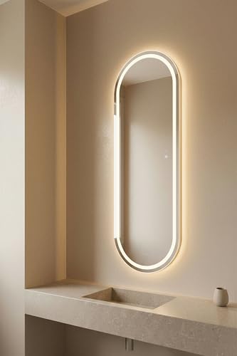VIDI HOME Hakon 140×45 cm Specchio da Bagno LED Ovale Anticondensa - Specchiera Retroilluminata con Luce Regolabile per Bagno Moderno e Casa