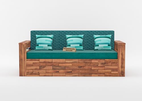 Image of Solid Sheesham Wooden Sofa Cums Bed with Mattresses for Living Room|Rosewood 3-Person Sofa Cums Bed for Bedroom Without Pillow (G-Natural Finish)