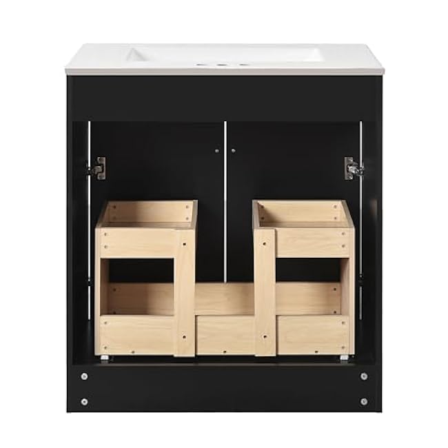 30 Inch Bathroom Vanity with Sink Top Combo Set Freestanding Cabinet with Storage Soft Close Doors Single Ceramic Sink Compact Bathroom Black