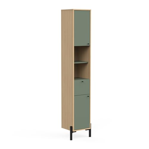 Demeyere Colonne De Salle Bain avec Rangements, 3 Etagères & 1 Tiroir Waterproof en Bois – Gamme Elisa Made in France – Coloris Vert Minéral & Chêne...