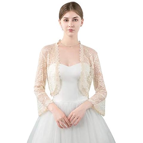Central Chic© Womens Open Front Lace Shrug Bolero Cardigan for Weddings Brides Bridesmaids Evening Dresses (Champagne Ivory) Cover