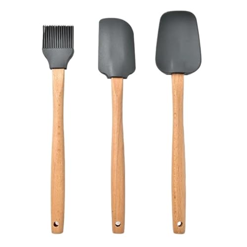 3 Piezas De Espátula For Crema, For Hacer Pan, Pasteles, Mantequilla, Mezcladora, Cepillo Aceite, Herramienta Cocina For Hornear, Mango Madera Silicona Antiadherente(Gray)