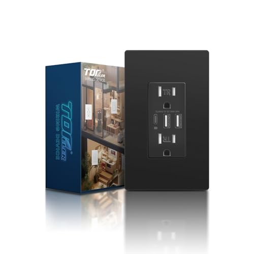 TOPELER Black USB C Wall Outlet, 30W 6.0Amp High Charging Electrical Outlet with 3 USB Port...