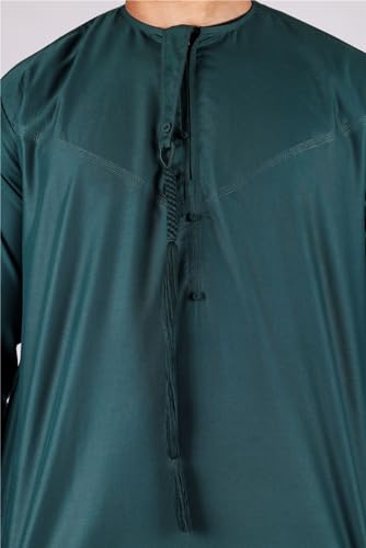 Men's Thobe Emirati Omani Jubba Islamic Clothing Muslim Kaftan Eid Robe String Tassel|Olive3
