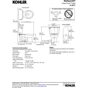 Kohler K-3577-7 Wellworth Classic 1.28 gpf Round-Front Toilet with Class Five Flushing Technology and Left-Hand Trip Lever, Black