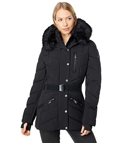 Michael Michael Kors Women's Scuba Stretch Active Belted Puffer Coat Black...
