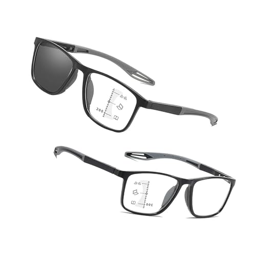 Genérico Gafas De Lectura De Luz Anti-azul, Gafas De Presbicia Bifocales Progresivas Fotocromáticas Inteligentes Deportivas, Gafas Ultraligeras De Lectura Bifocales Portátiles(Black/A,2.5x)