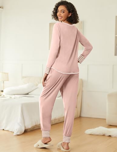 Ekouaer 2 Pack Womens Pajama Sets Long Sleeve Lounge Sets Soft Pj Sleepwear Loungewear3