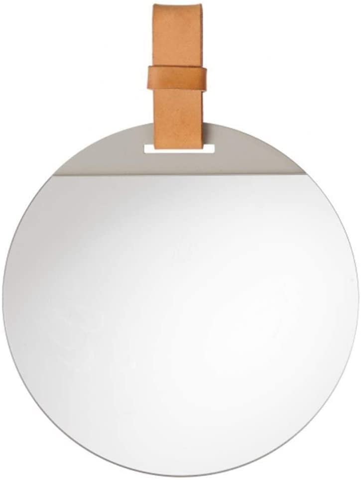 Bathroom Mirror Cosmetic Mirror Round Wall Mirror with Faux Leather Hanging Strap Makeup Cosmetic Wall Mirror Decorative Mirror