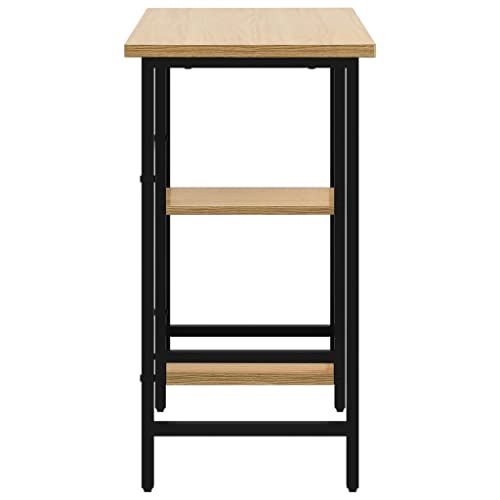 Bureau d'ordinateur bi-matière MDF chêne clair et structure métal noir stable et compact