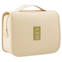 Bolsa Necessaire Maquiagem Cosméticos Feminina Viagem Com Divisória e Cabide para Pendurar Organizador de Maquiagem Muito Espaço para Maquiagem Shampoo Perfumes Higiene Pessoal (Bege)