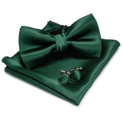 RBOCOTT Forest Green Bow Tie Silk bowtie and Pocket Square with Cufflinks Sets for men Party Cover