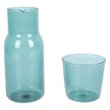 SHINEOFI Juego de Vasos y Tetera de Vidrio Transparente, Color Verde Lago, para Agua y Té Frío, Set Multifuncional de Cristal para Hogar, Oficina y Restaurante, Taza de Agua y Botella