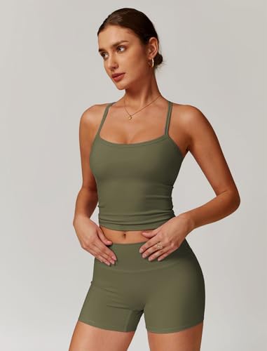 Image of ABOCIW 2 Pieces Workout Sets for Women, Cross Back Tank Top Matching High Waist Biker Shorts, Gym Yoga Pilates Outfits