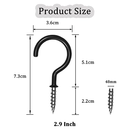 XFentech 16 Pièces Crochets à Visser Métal - 2.9 Inch Noir Plafond Vis Crochet en Vinyle Crochet de Mur Vis à Crochets pour Accrocher Tasses, Lumières, Pots de Fleurs – vue 3