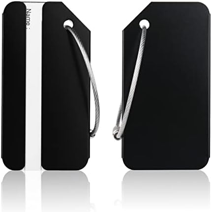 Flintronic 2 Pcs Luggage Tags, Aluminum Alloy Baggage Labels, Suitcase ID Tag Set, Handbag Tag Labels Travel Accessories for Checked Luggage, Hand Luggage and Handbags - Black