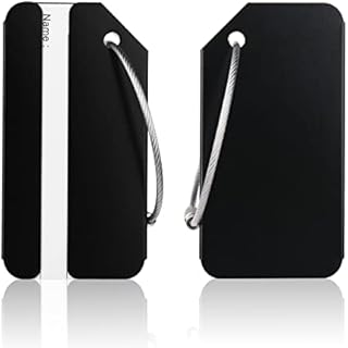 Flintronic 2 Pcs Luggage Tags, Aluminum Alloy Baggage Labels, Suitcase ID Tag Set, Handbag Tag Labels Travel Accessories for Checked Luggage, Hand Luggage and Handbags - Black