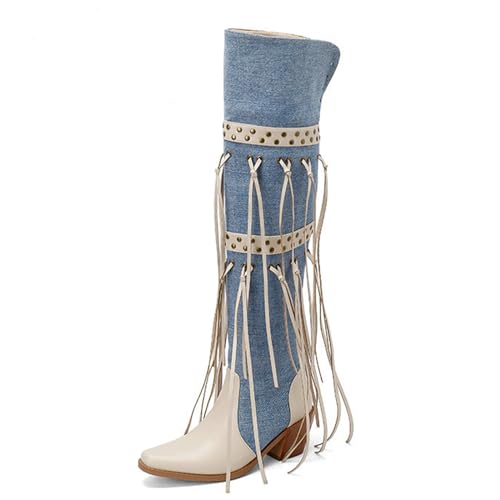 Bottes Western Cowboy pour Femmes à Talon Haut Style Vintage Noir