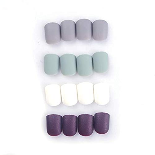 SIUSIO 96Pcs Fake Nails Press on Colorful Acrylic Full Cover Matte Top Coat Nail for Salons and DIY Covered Gel Short False Nail Art Tips Sets for Women and Girls(Black Brown Mint Green)
