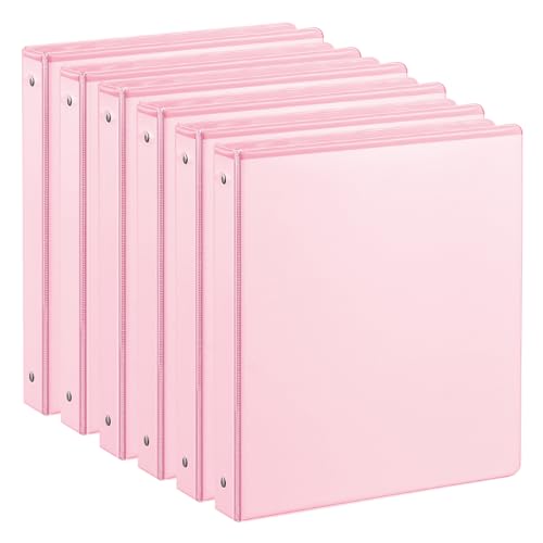 SUIN 1-inch 3 Ring Binder with 2 Interior Pockets, 1''Durable Binders Holds US Letter Size 8.5'' x 11'' Paper - Versatile Binders for Office, Home, and School Use, 6 Pack Pastel Pink